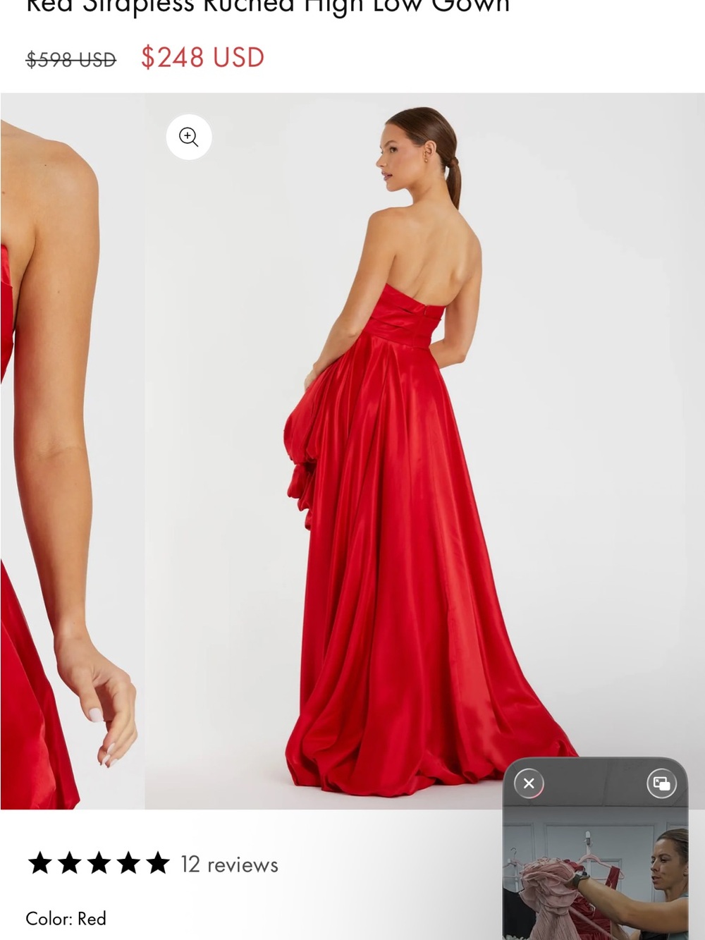 Mac Duggal Strapless Red High-Low Satin Gown - Picture 3 of 3